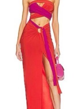 Red and Fuchsia Cutout Skirt / Top Set